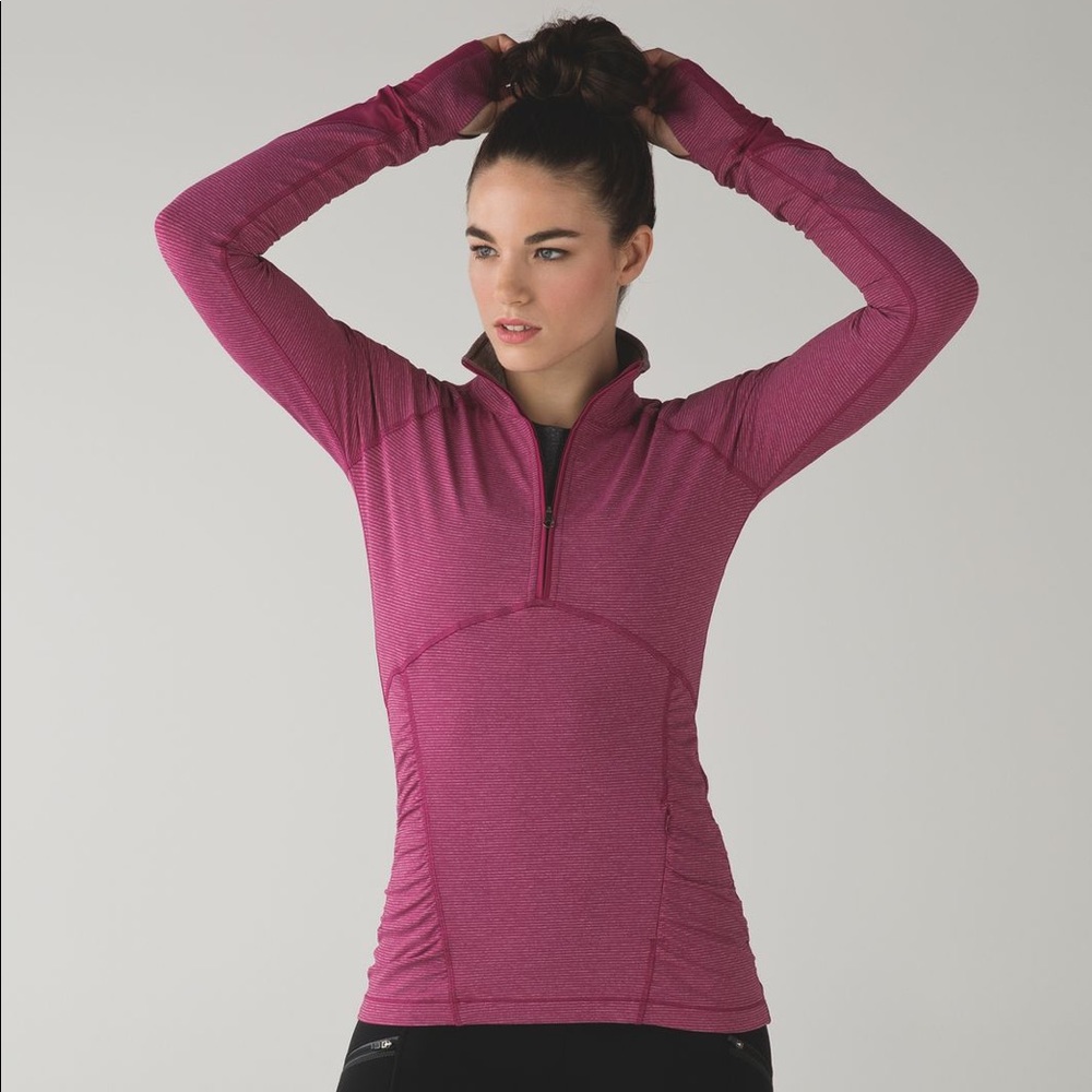 LULULEMON Tonka Stripe Heathered Raspberry Pink Kriss Cross 1/2 Zip Jacket